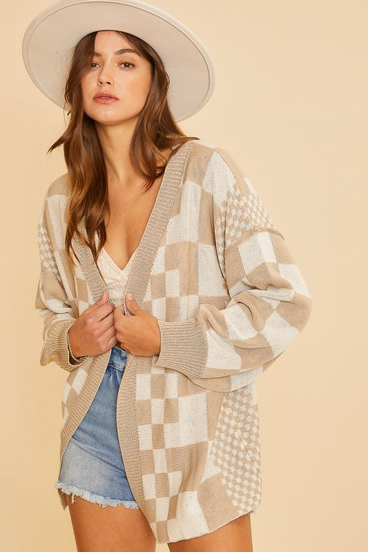 Neutral Checkered Cardigan